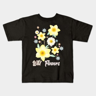 Wildflowers Watercolor Painting Beautiful Gifts, Daffodil Yellow Flowers, Floral Modern Design Spring Time Birthday Vintage Kids T-Shirt